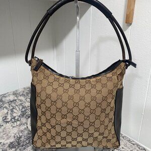 Gucci GG Monogram Canvas Shoulder Bag in Tan and Brown